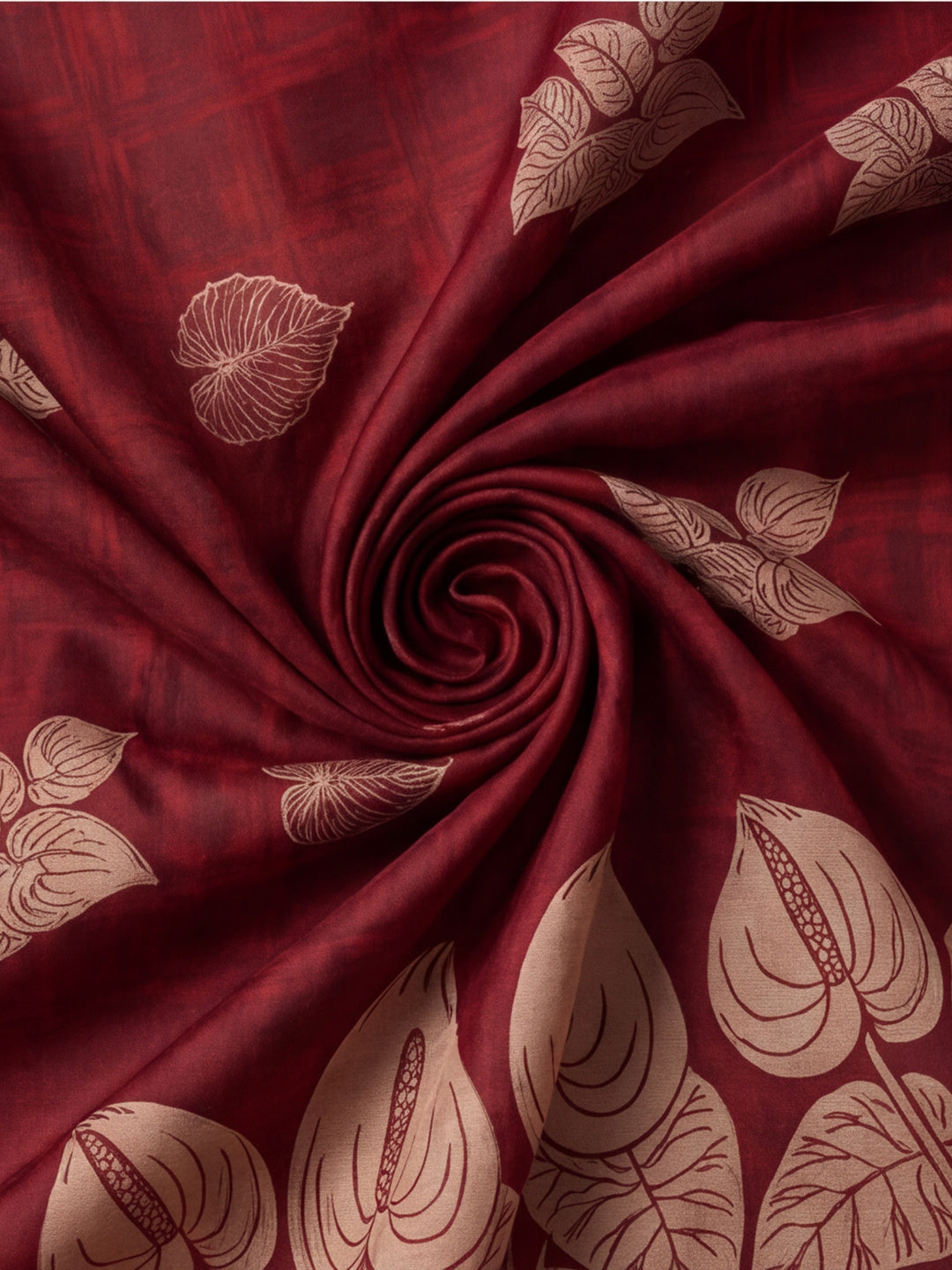Women Maroon Leaf Motif Woven Saree with Tassel Detail Pallu