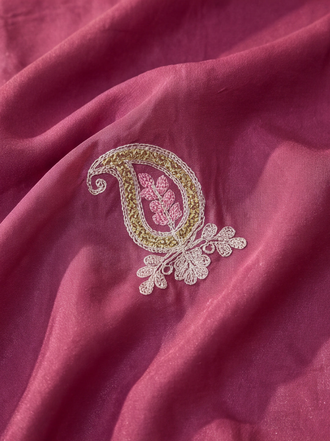 Pink Embroidered Saree with Paisley Motifs