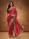 Peach Embroidered Saree with Paisley Motifs
