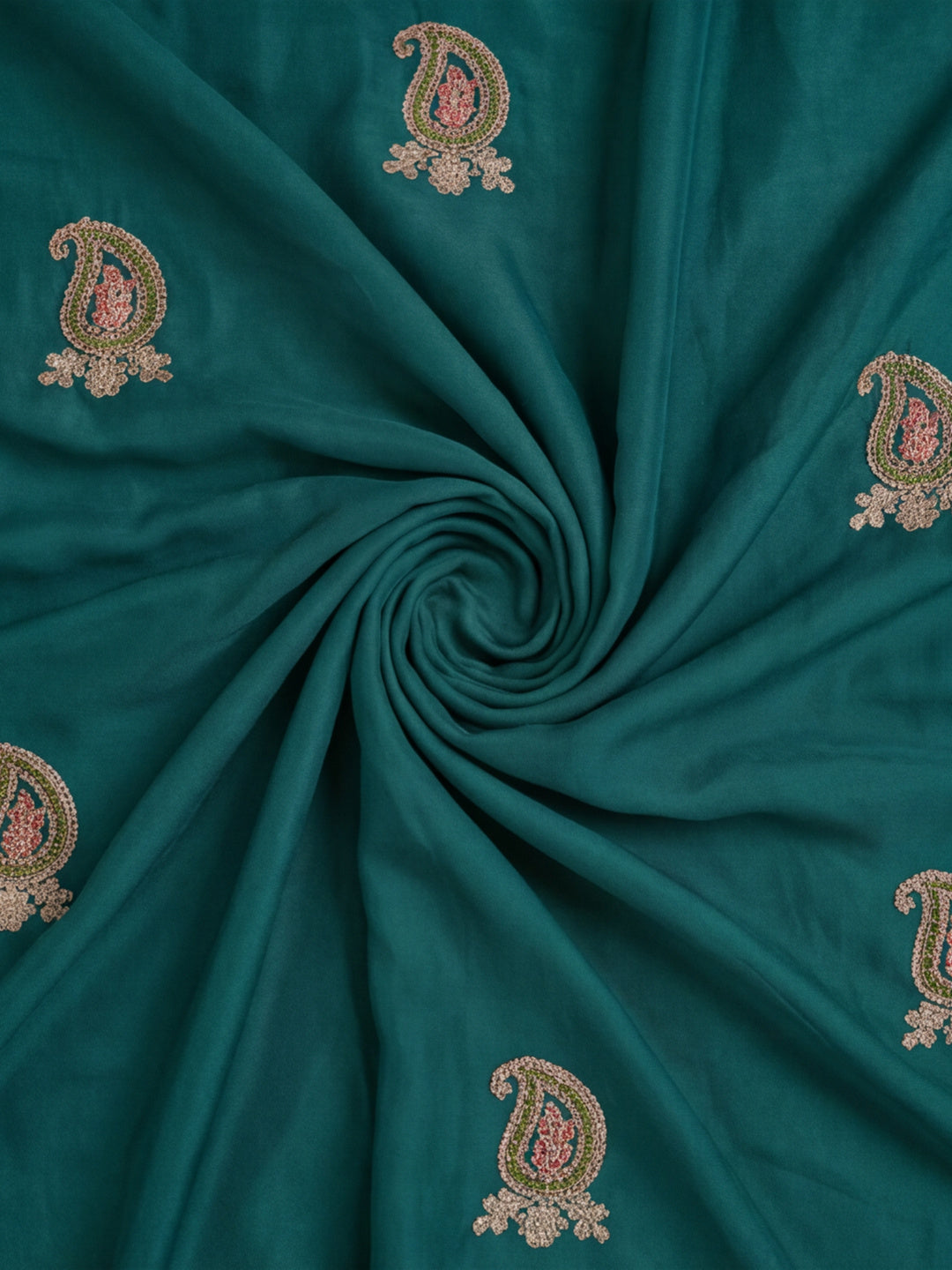 Teal Blue Embroidered Saree with Paisley Motifs