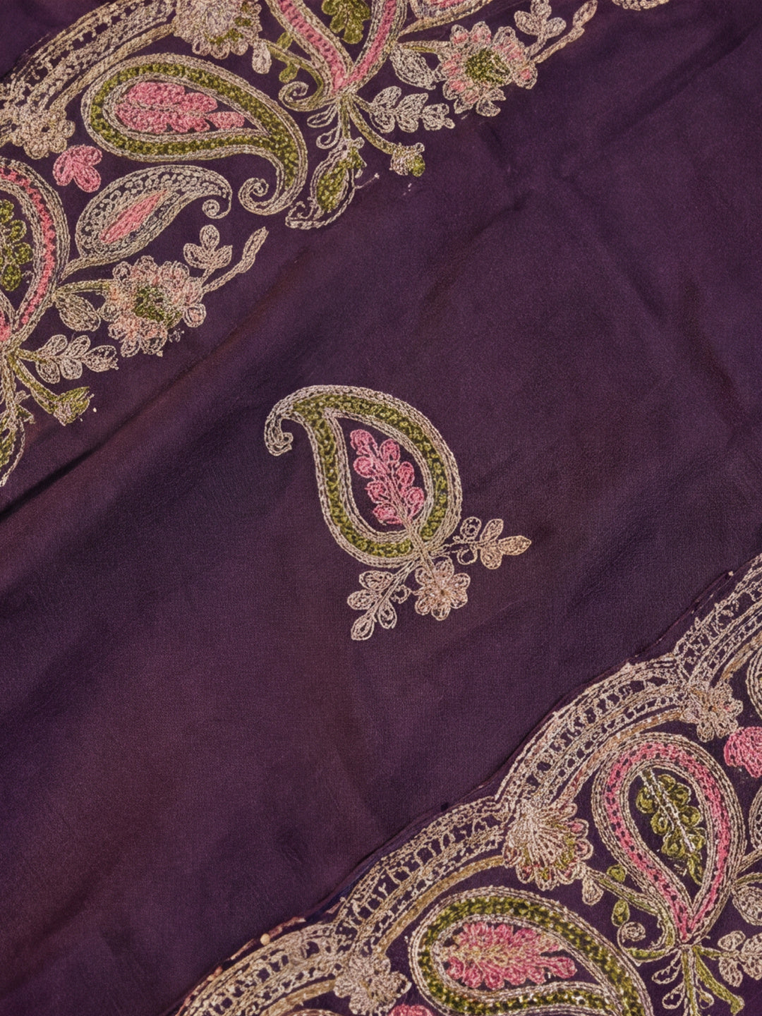 Purple Embroidered Saree with Paisley Motifs