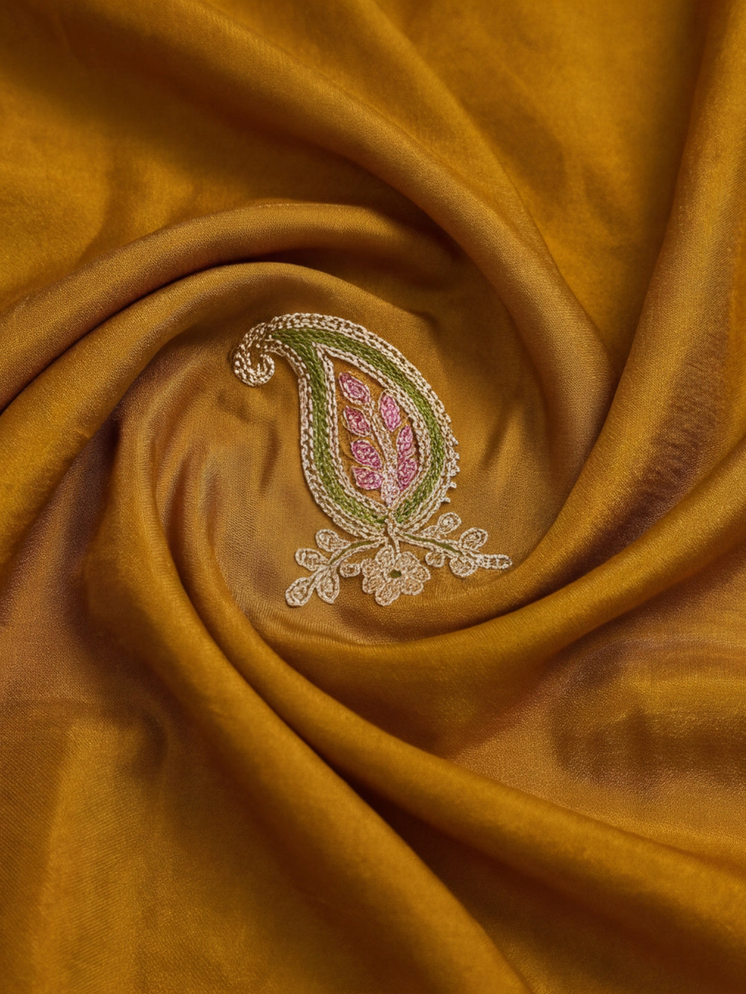 Mustard Embroidered Saree with Paisley Motifs