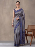 Women Grey Woven Saree with Ethnic Jacquard Border and Designer Pallu