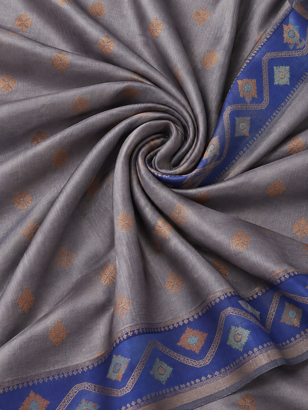 Women Grey Woven Saree with Ethnic Jacquard Border and Designer Pallu