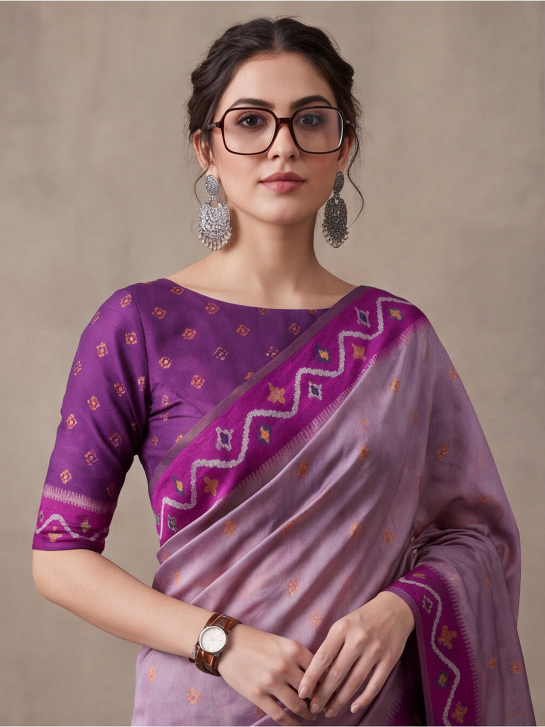 Women Lavender Woven Saree with Ethnic Jacquard Border and Designer Pallu