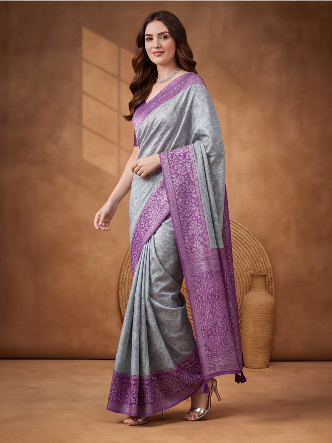 Women Sea Green & Purple Woven Banarasi Saree with Rich Jacquard Border
