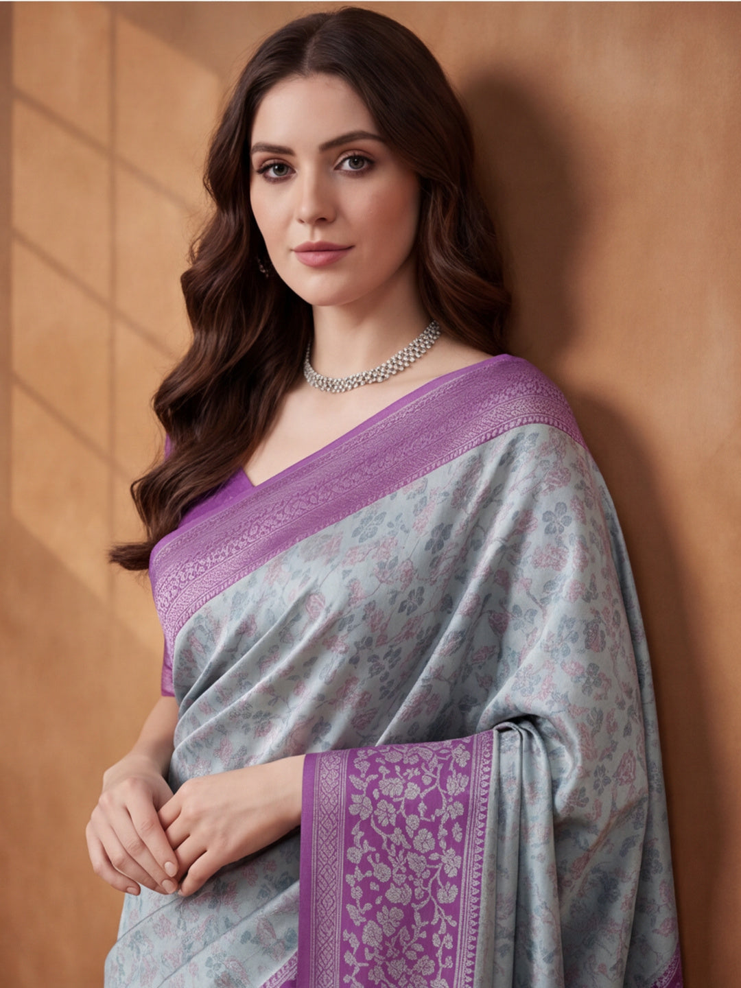 Women Sea Green & Purple Woven Banarasi Saree with Rich Jacquard Border