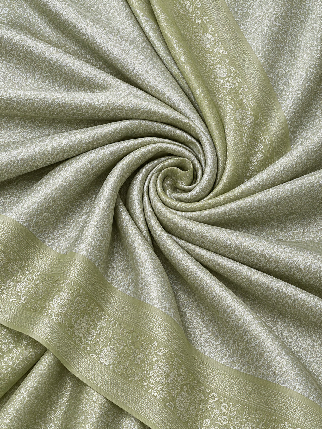 Women Sage Green Jacquard Woven Saree with Rich Ethnic Border and Tassel Detail