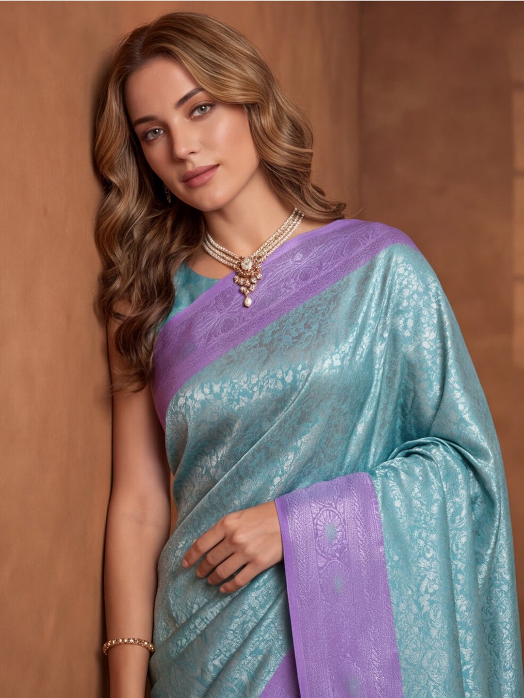 Women Sea Green Jacquard Woven Saree with Rich Ethnic Border and Tassel Detail