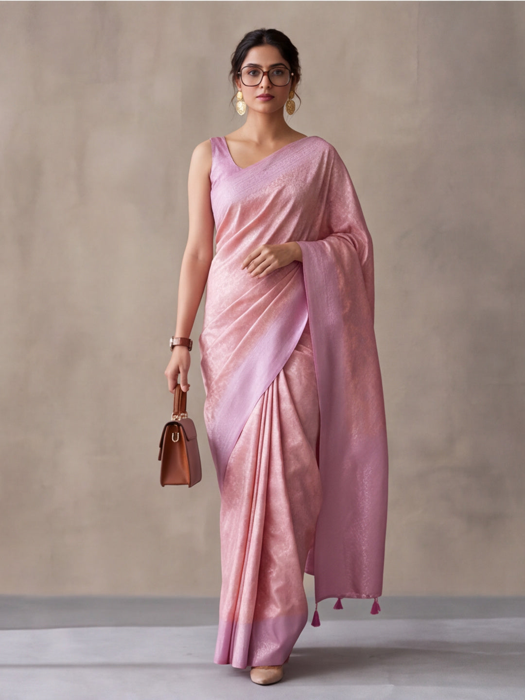 Women Peach Jacquard Woven Saree with Elegant Self Design and Rich Pallu