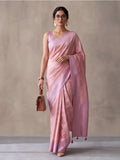 Women Peach Jacquard Woven Saree with Elegant Self Design and Rich Pallu