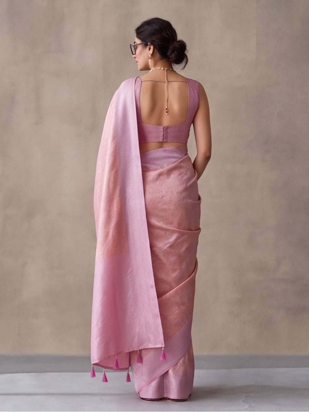 Women Peach Jacquard Woven Saree with Elegant Self Design and Rich Pallu