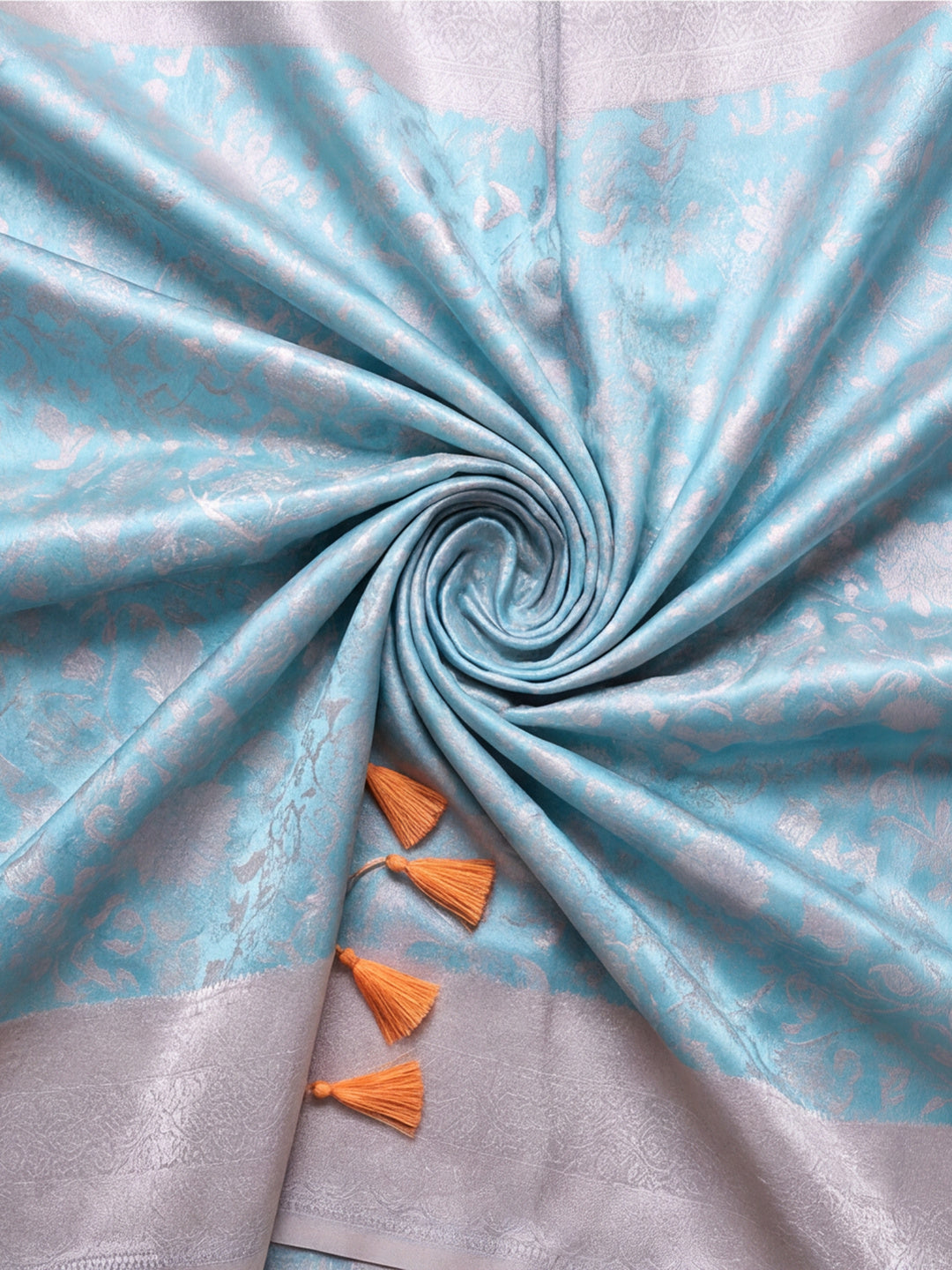 Women Aqua Blue Jacquard Woven Saree with Elegant Self Design and Rich Pallu