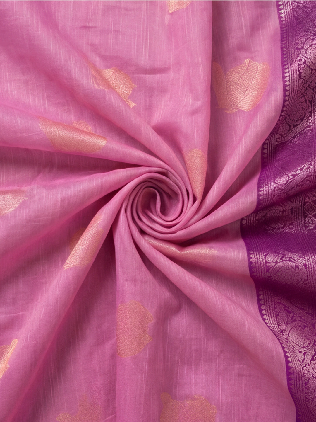 Women Pink Woven Saree with Zari Motifs and Contrast Jacquard Pallu