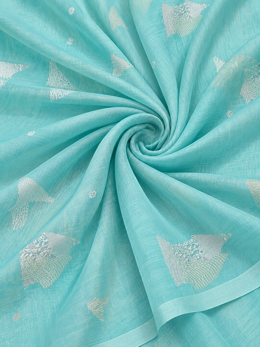 Women Sea Green Woven Saree with Zari Motifs and Contrast Jacquard Pallu
