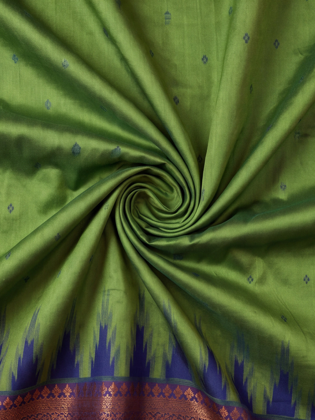 Women Green Yellow Banarasi Jacquard Saree with Navy Zari Woven Border and Tassel Pallu