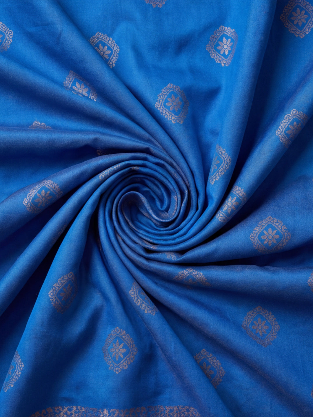 Women Blue Banarasi Silk Blend Saree with Zari Woven Border & Tassel Pallu