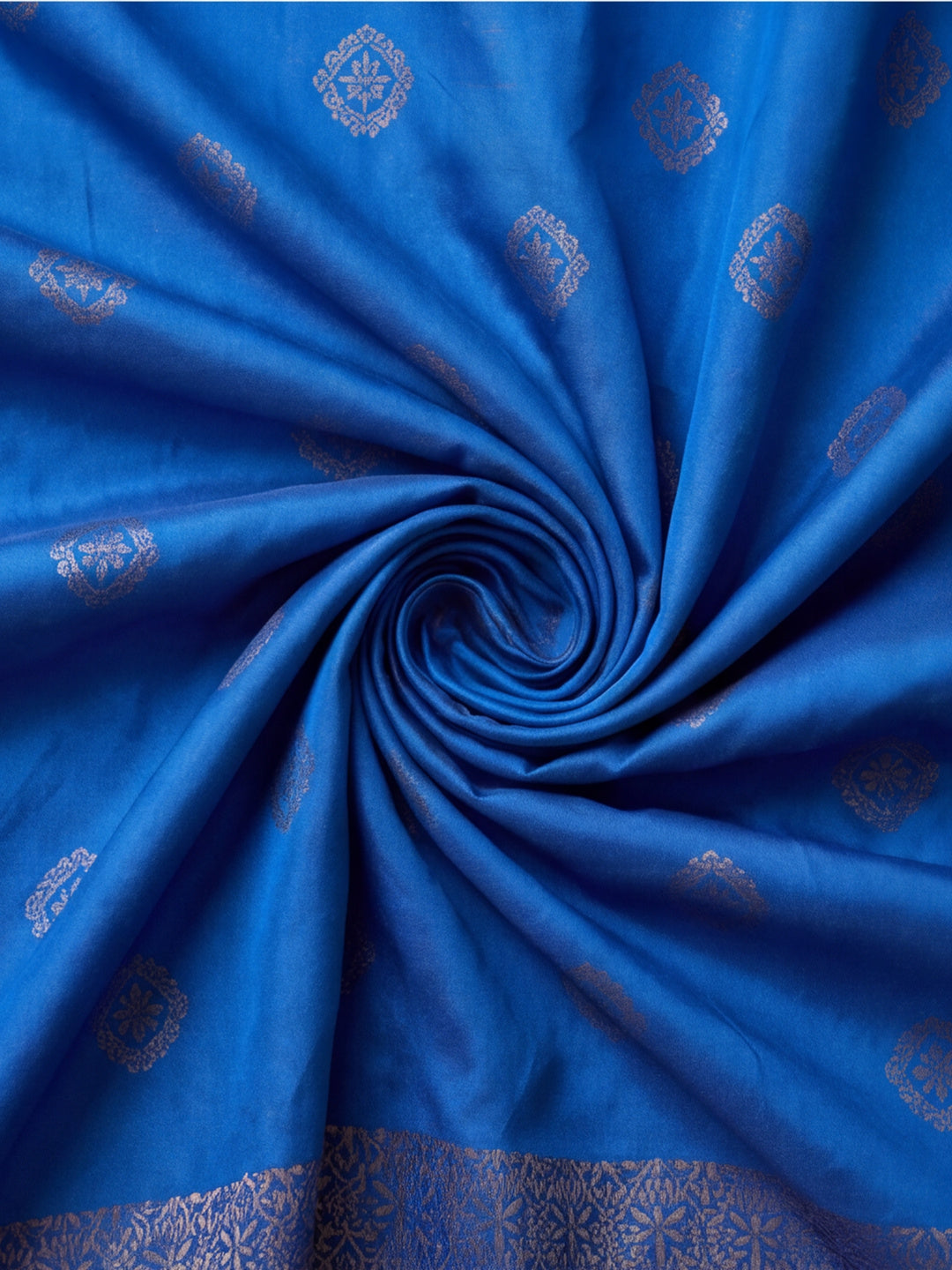 Women Blue Banarasi Silk Blend Saree with Zari Woven Border & Tassel Pallu
