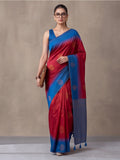 Women Pink & Royal Blue Banarasi Silk Blend Saree with Zari Butti Woven Pallu