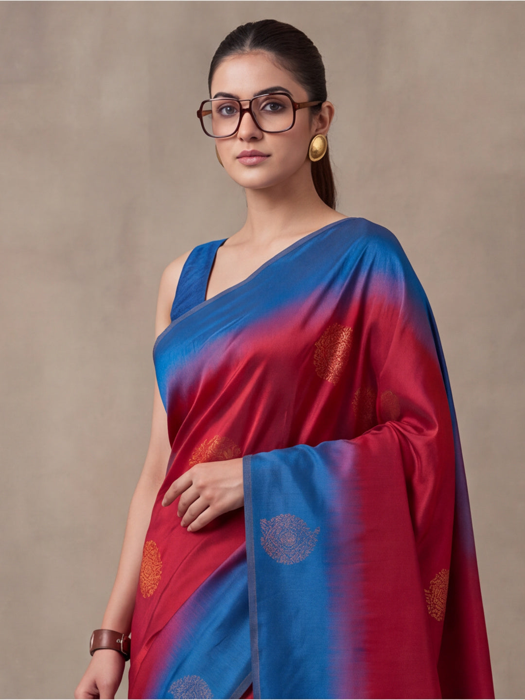 Women Pink & Royal Blue Banarasi Silk Blend Saree with Zari Butti Woven Pallu