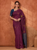 Women Wine Banarasi Silk Blend Saree with Zari Butti Woven Pallu and Tassels