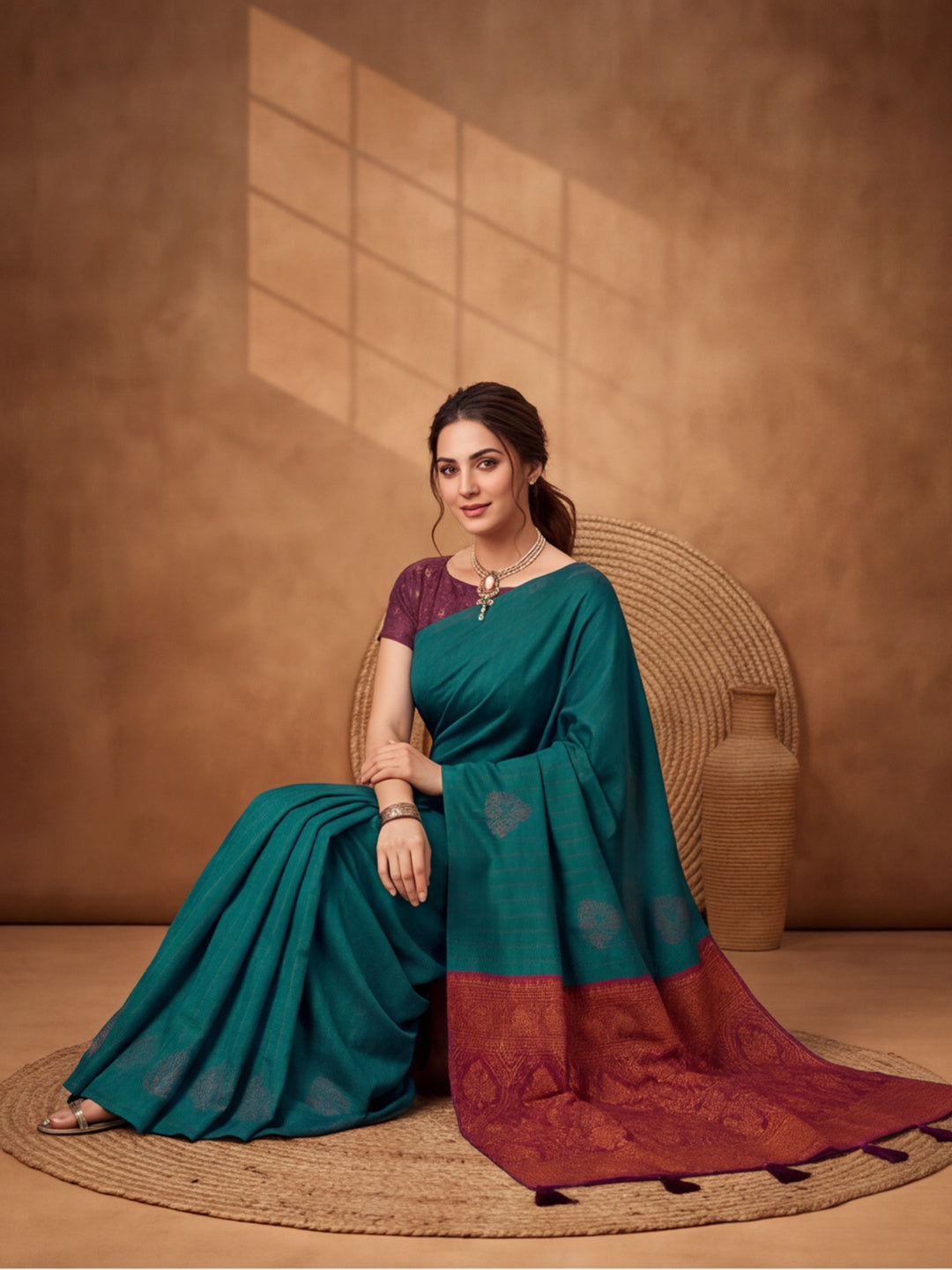 Women Green Banarasi Silk Blend Saree with Zari Butti Woven Pallu and Tassels