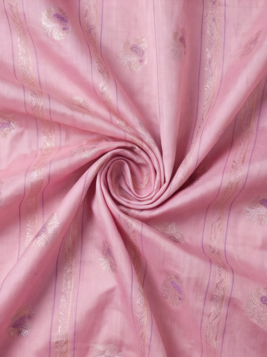 Women Pink Banarasi Silk Blend Saree with Silver Zari Butti Woven Pallu