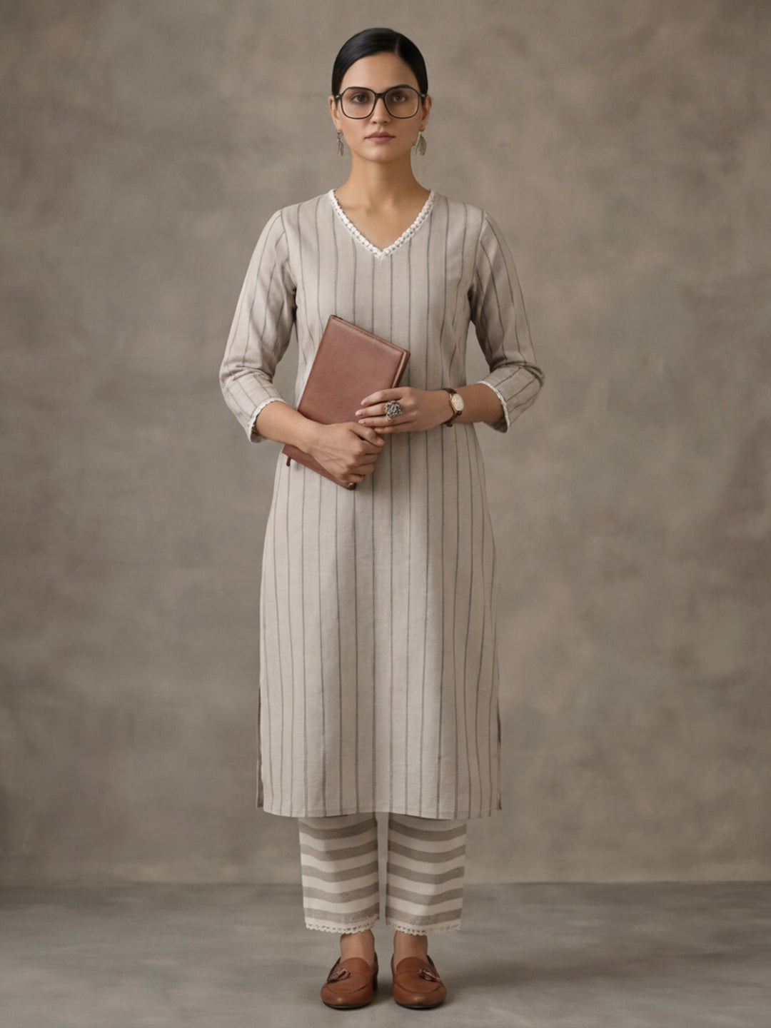 Cotton Lurex Stripes Kurta Set