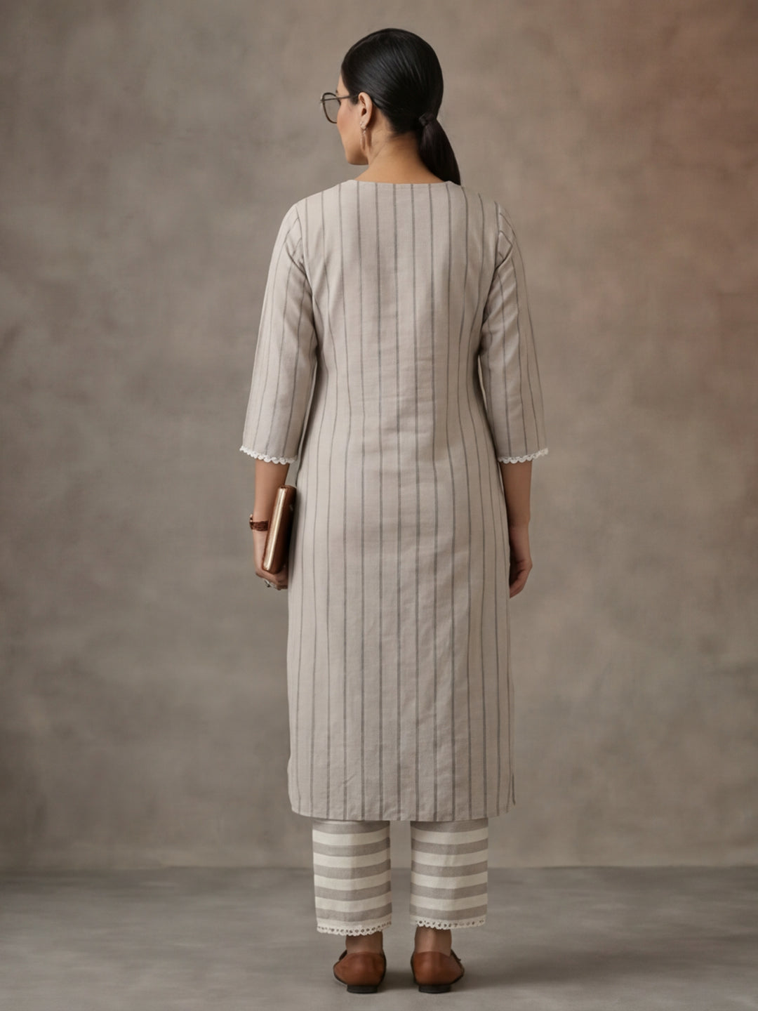Cotton Lurex Stripes Kurta Set