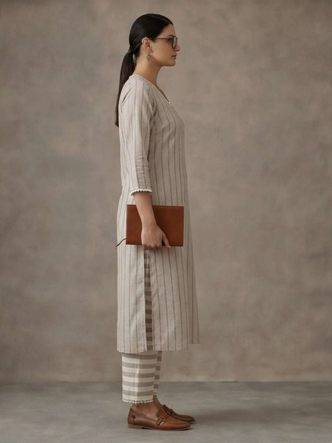 Cotton Lurex Stripes Kurta Set