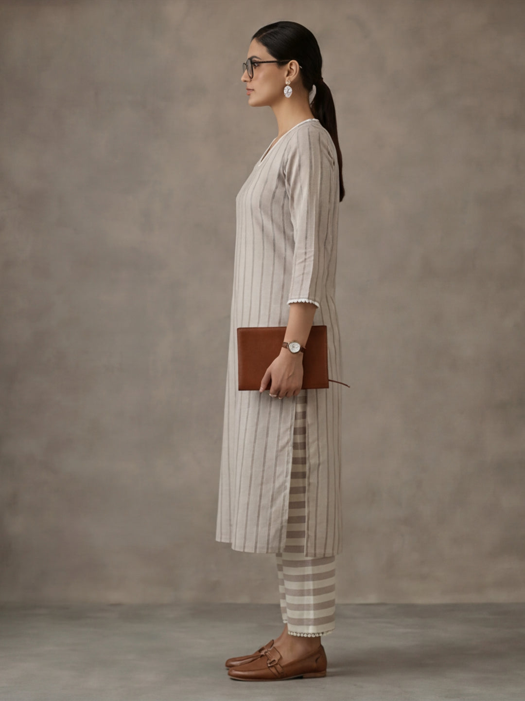 Cotton Lurex Stripes Kurta Set