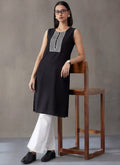 Teal Embroidered Sleeveless Kurta