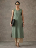 Green Embroidered Sleeveless Kurta