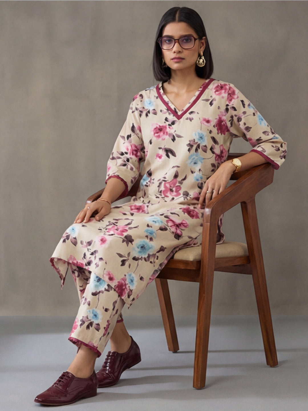 Floral Printed Straight Kurta & Trousers Sets