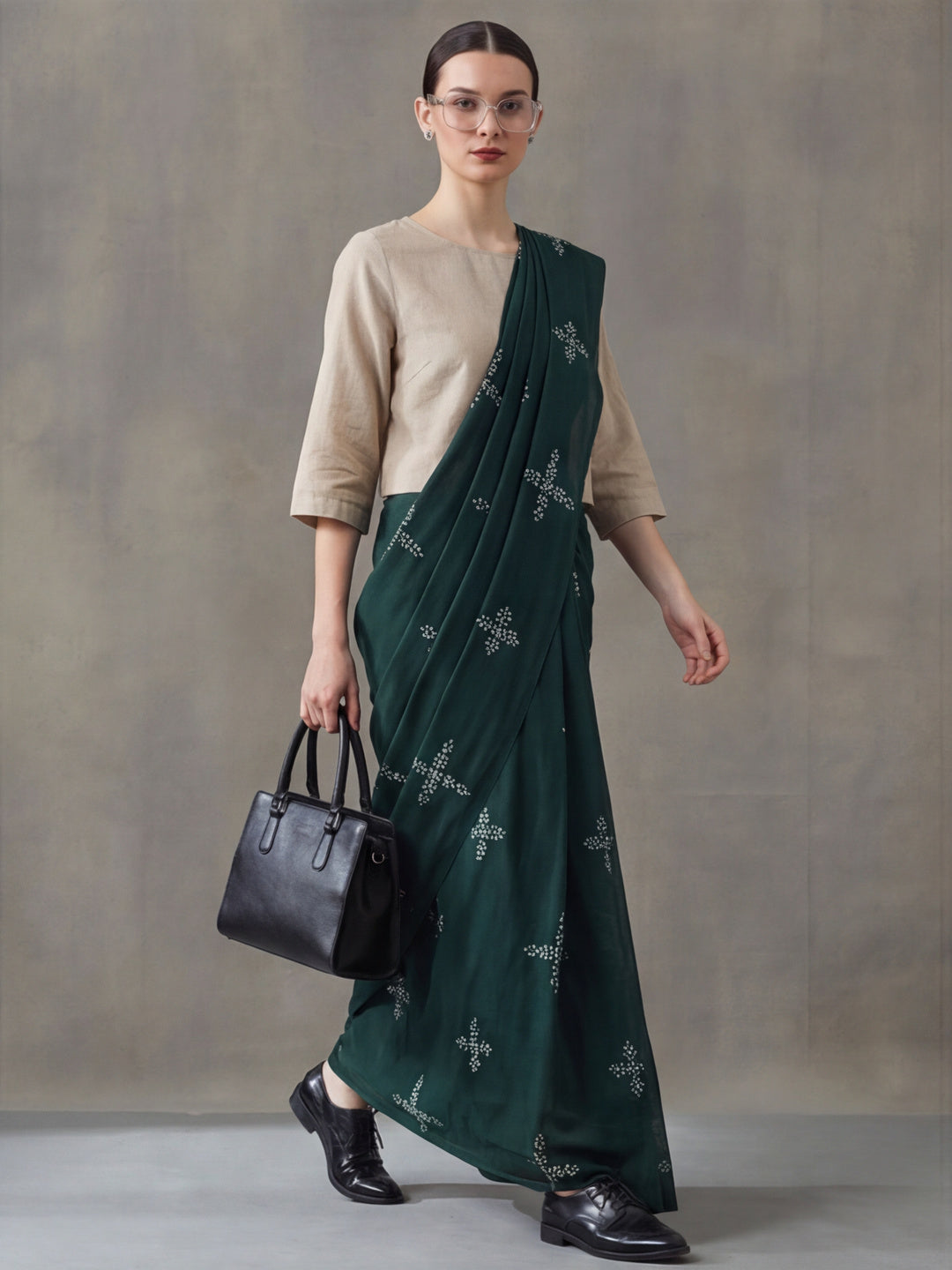 Floral Muslin Cotton Saree with Unstiched Blouse