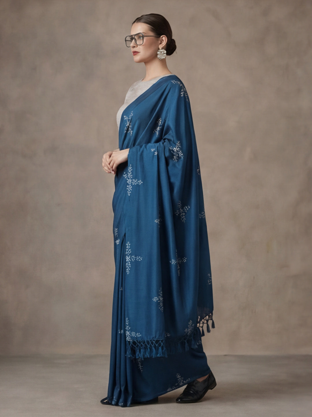 Floral Muslin Cotton Saree with Unstiched Blouse