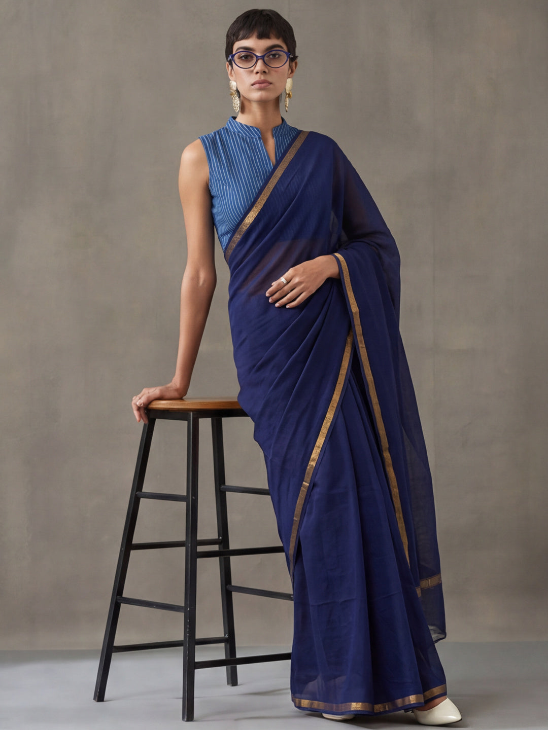 Solid Pure Cotton Saree with Unstiched Blouse