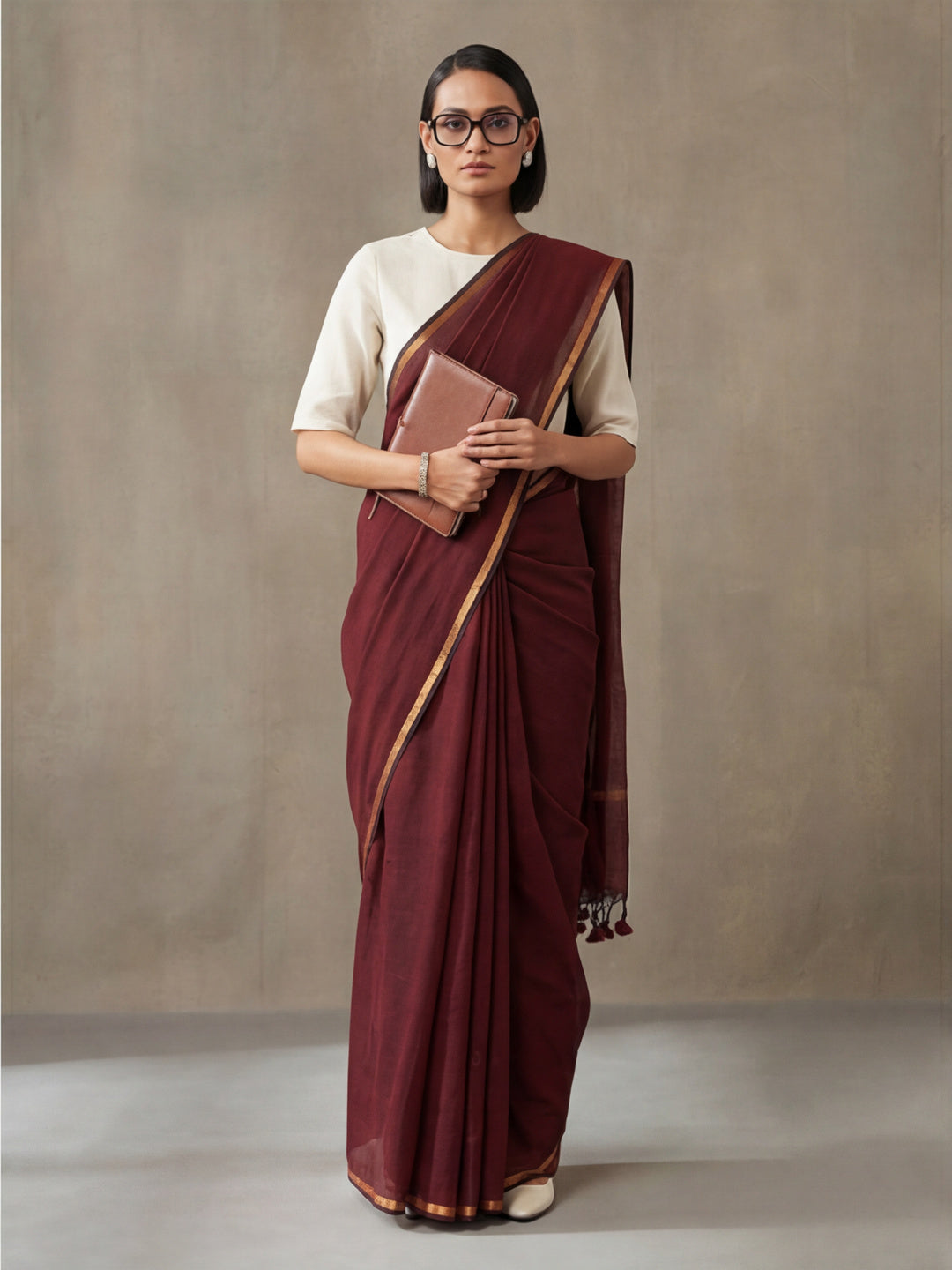 Solid Pure Cotton Saree with Unstiched Blouse