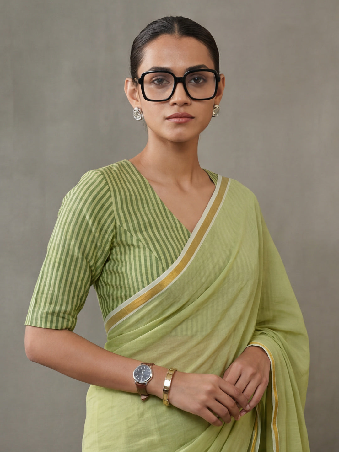 Solid Pure Cotton Saree with Unstiched Blouse