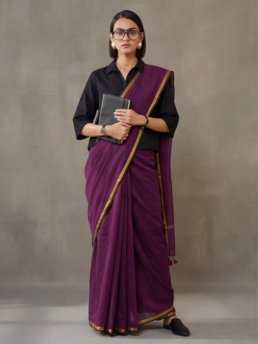 Solid Pure Cotton Saree with Unstiched Blouse