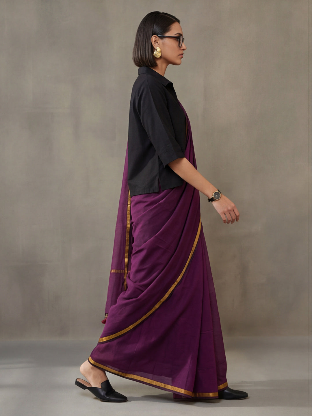 Solid Pure Cotton Saree with Unstiched Blouse