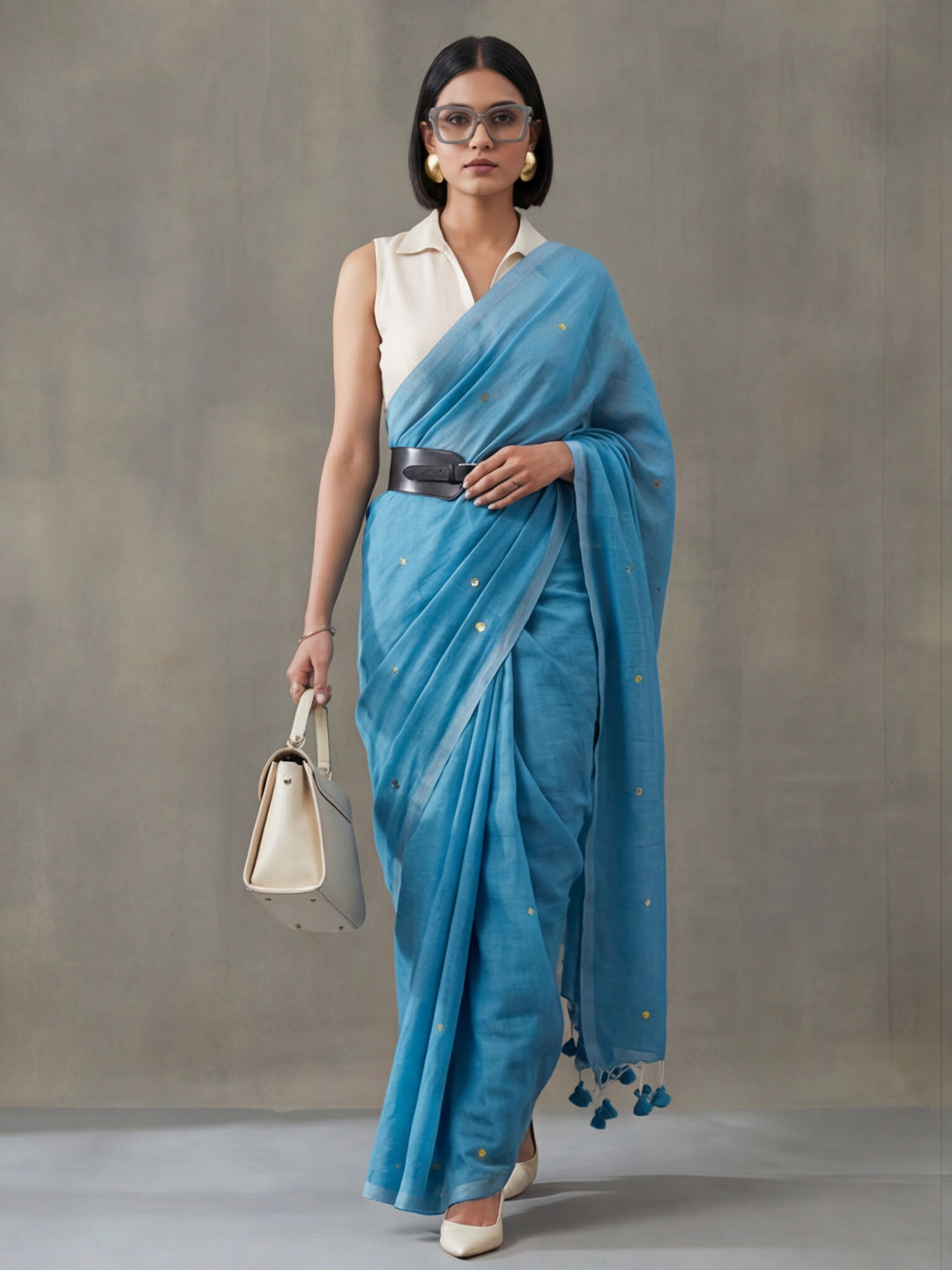 Solid Pure Cotton Saree with Unstiched Blouse