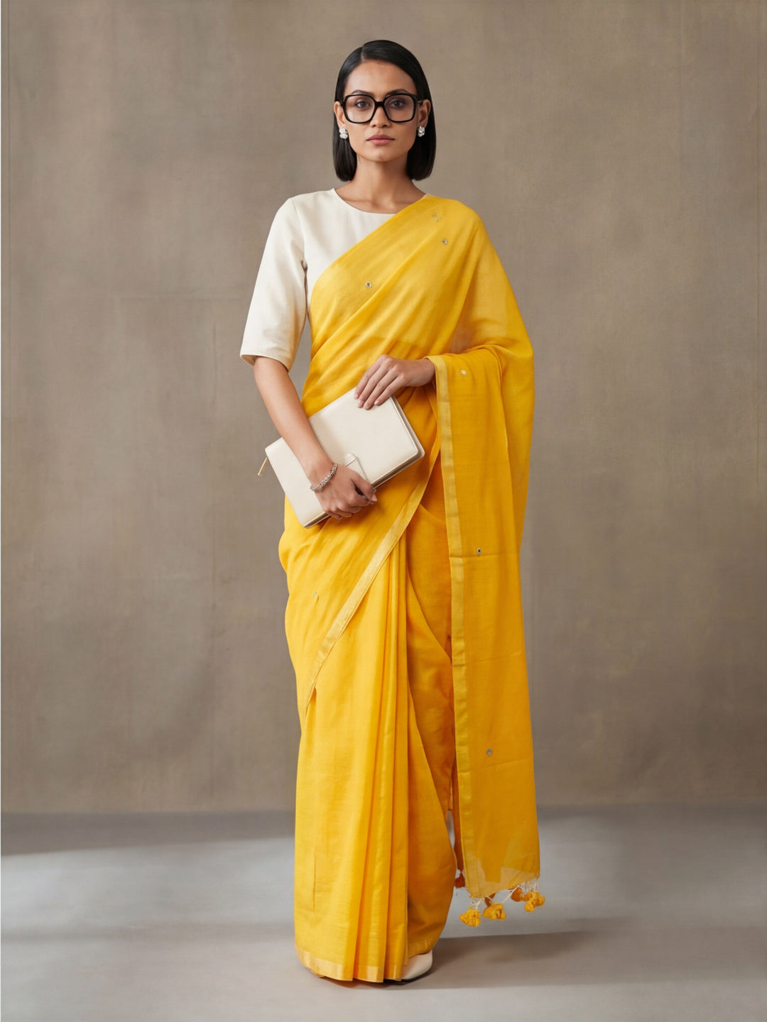 Solid Pure Cotton Saree with Unstiched Blouse