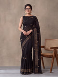 Digitally Printed Abstract & Floral Mul Cotton Saree with Contrast Blouse