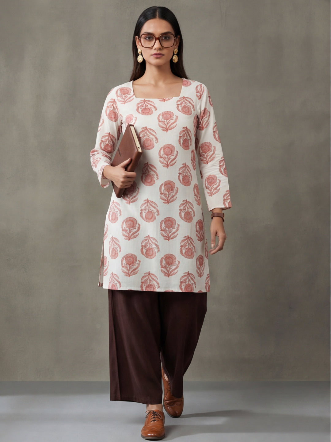 Women Printed Square Neck Fancy Tunic Top with Full Sleeves