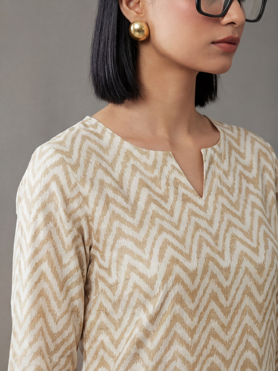 Women Printed Round Neck Fancy Tunic Top with Full Sleeves