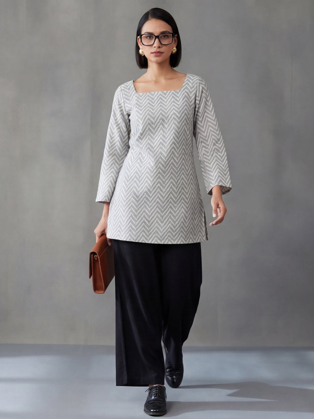 Women Printed Square Neck Fancy Tunic Top with Full Sleeves