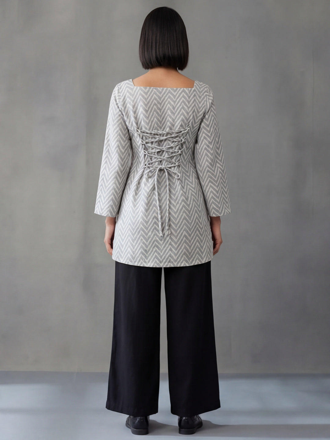 Women Printed Square Neck Fancy Tunic Top with Full Sleeves