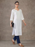 Women White Cotton Pin Tucks Straight Kurta