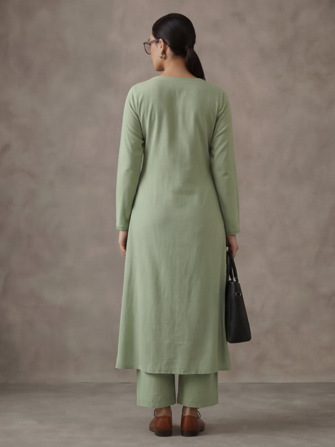 Women Light Green Angrakha Style Cotton Flared Kurta with Palazzos